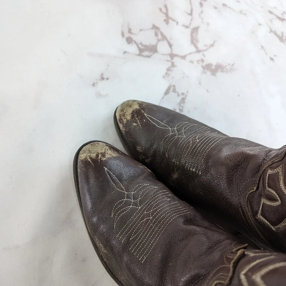 Vintage Cowboy Boots Mens 9.5 Brown Silverado Leather Western USA